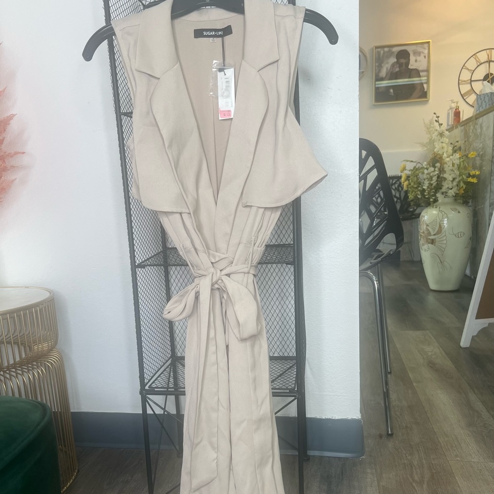 Casual Beige Belted Pant Suit